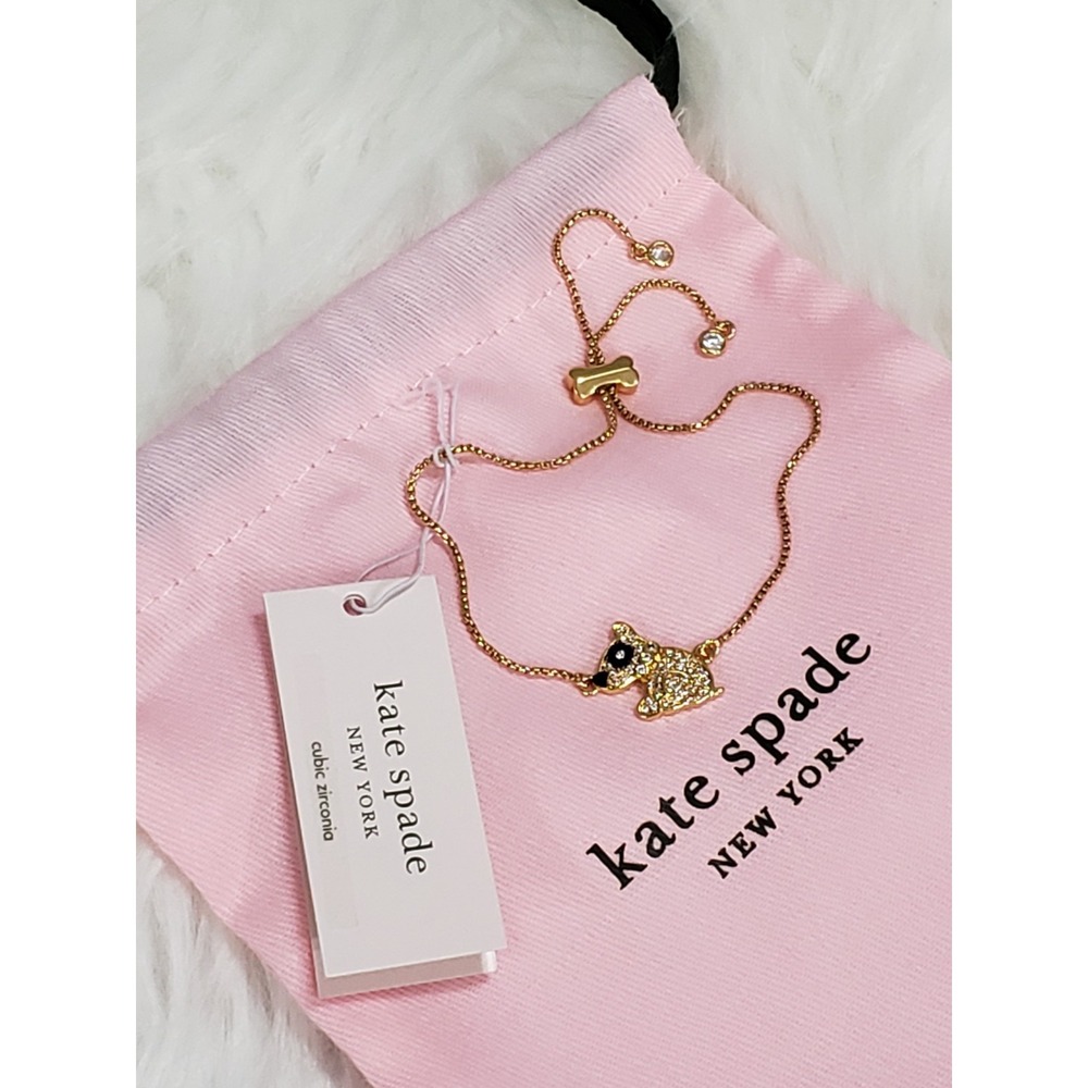 NEW Kate Spade Gold Tone Bracelet Milo Dog Adjustable Puppy Jewelry